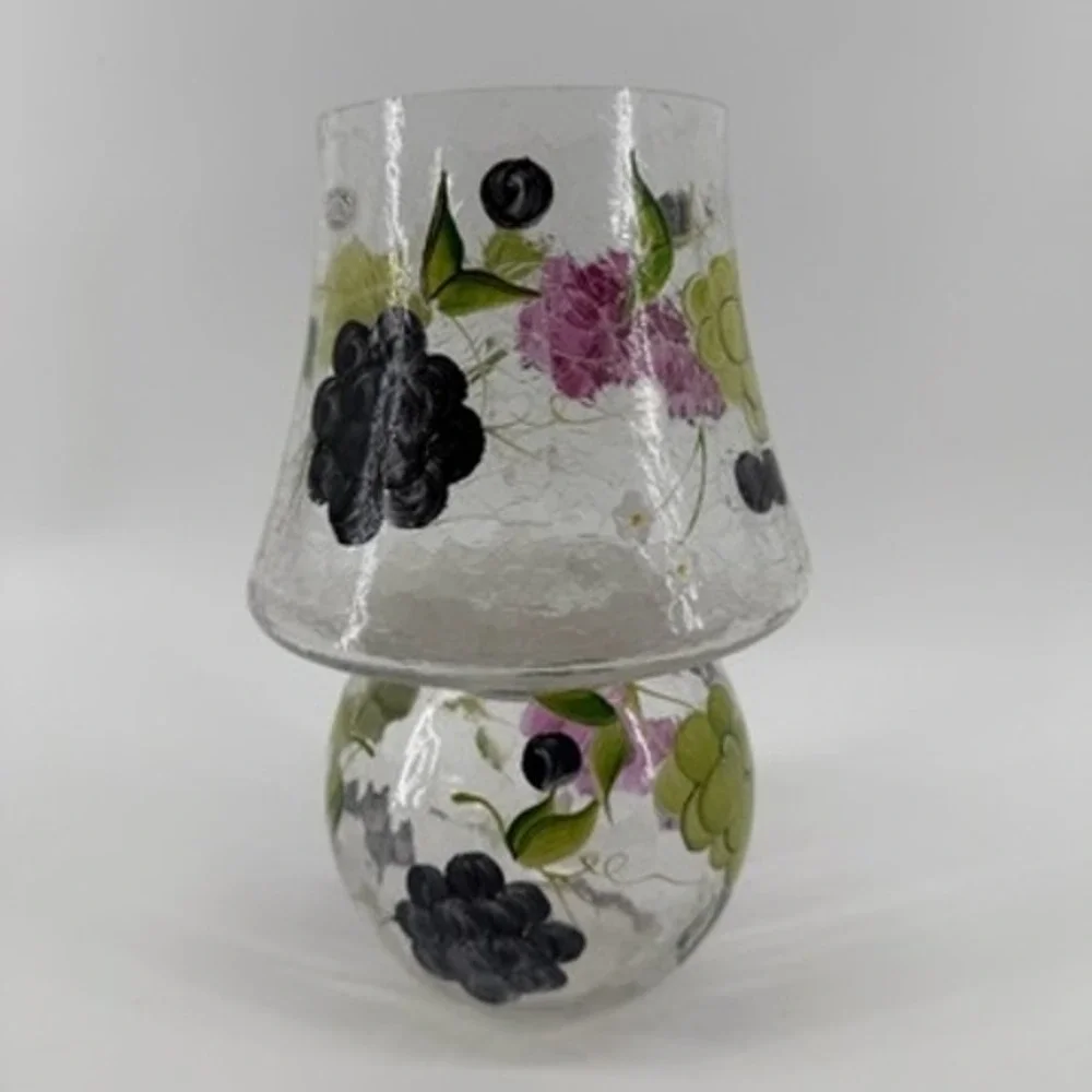 Home Essentials Hand Painted Crackle Glass Grape Candle Holder Lamp 10